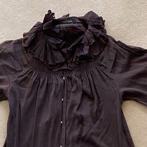 ROBERTO CAVALLI CHOCOLATE BROWN ORGANZA BLOUSE - SIZE 38 / SIZE 4